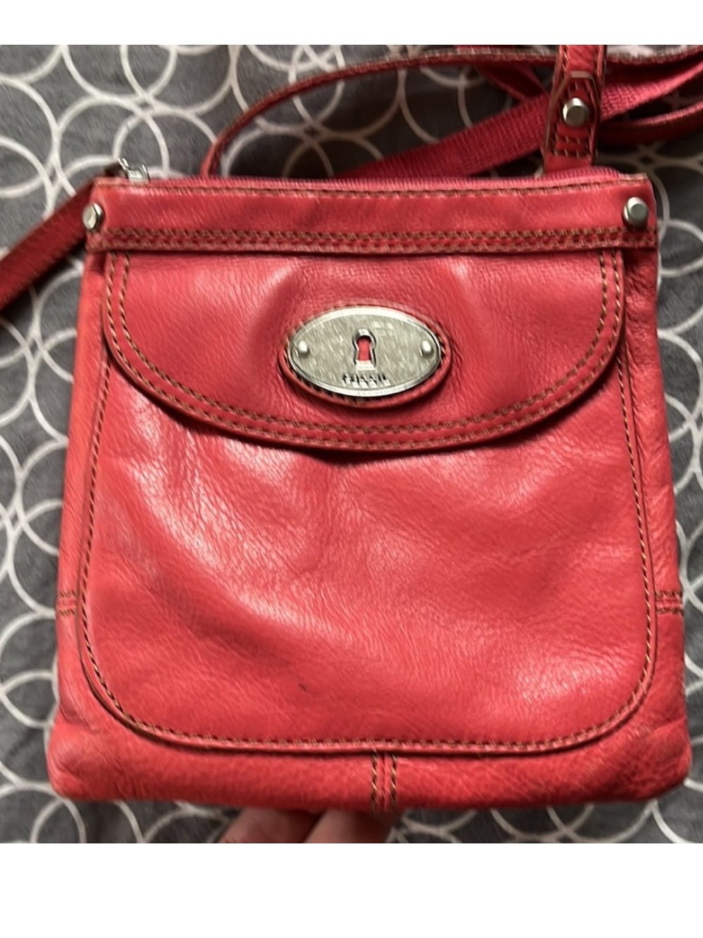 Fossil Coral Melon Leather Small Crossbody with Turn-Lock Accent